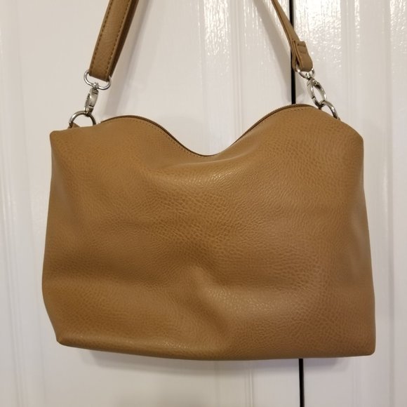 Tan Slouchy Hobo Crossbody Side Bag with Adjustable Straps - Picture 6 of 13